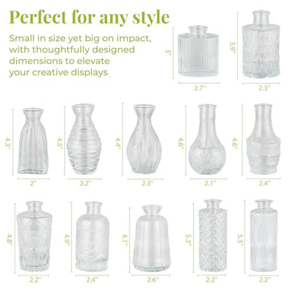 12 Pack Bud Vase in Bulk - BEAHOT Clear Flower Vases for Wedding Decorations, Glass Vase for Table Decorations, Small Vase for Home, Mother's Day, Centerpieces, Party, Office (Clear)