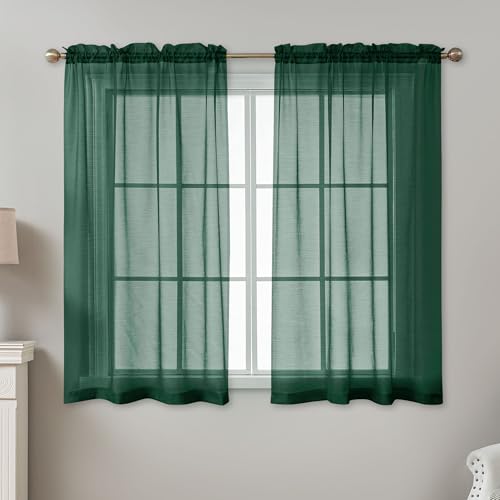 Green Sheer Curtains 54 Inch Length Rod Pocket - color: Hunter Green, size: 42"W x 54"L (Pack of 2)