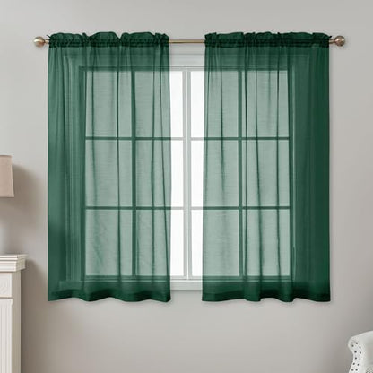 Green Sheer Curtains 54 Inch Length Rod Pocket - color: Hunter Green, size: 42"W x 54"L (Pack of 2)