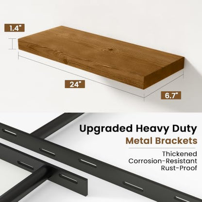 Solid Wood Floating Shelves for Wall 24 inch,Walnut Wooden Shelf Set of 2 - color: Walnut, size: 24inches-2P