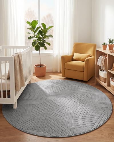 Carvapet 6.5ft Round Rug Yarn Light Grey Washable High Low Pile Carpet - color: Yarn Light Gray, size: 6.5' Round