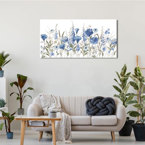 Elegant Blue White Flowers Wall Art Botanical Canvas Prints, 20"x40" - color: Blue White Botanical Flowers, size: 40"L x 20"W