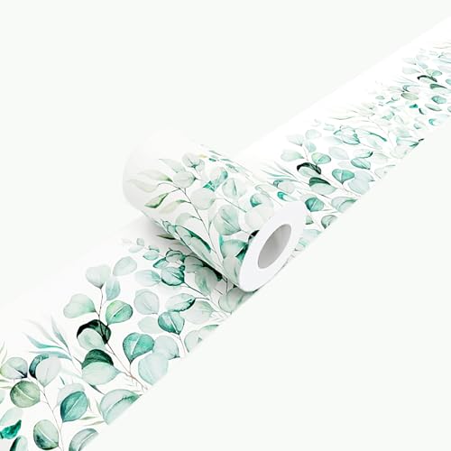 Eucalyptus Wallpaper Border Peel and Stick Green Leaf Botanical Trim - color: Green/White, size: 3.9" x 196.8"
