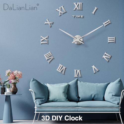 DIY Frameless Wall Clock, 3D, Adjustable Up to 52”, Silver - color: Silver