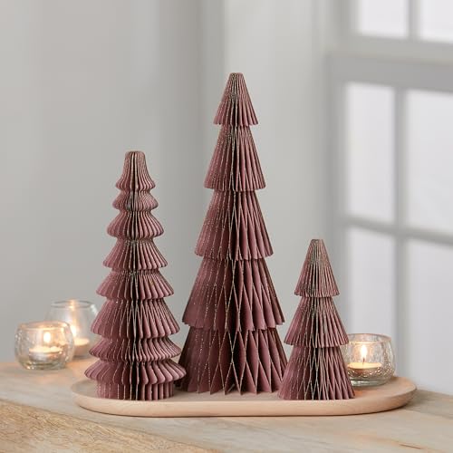 Set of 3 Soft Pink Winter Honeycomb Paper Trees (Medium Set 3 Dusty Mauve) - color: Medium Set 3 Dusty Mauve