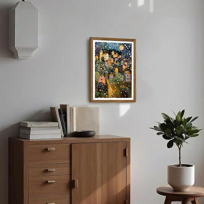 AVECCO Gustav Klimt Style Village Night Wall Art Framed Canvas 12x16 Inch - color: colorful, size: 16"L x 12"W