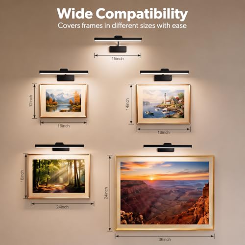 3 Pack Picture Light for Wall, 15'' Wireless Rechargeable 5000mAh Art Light with Remote, Dimmable Magnetic LED Painting Light, Battery Operated Wall Light for Display Gallery, Hallway, Living Room