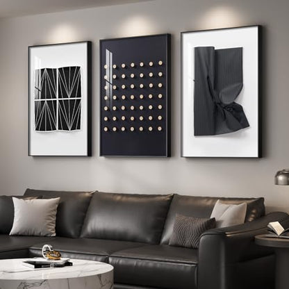 Large Framed Black and White Modern Abstract Living Room Wall Art, 24x36 In - color: Modern Black & White Set, size: 24" W x 36" H x 3 pieces