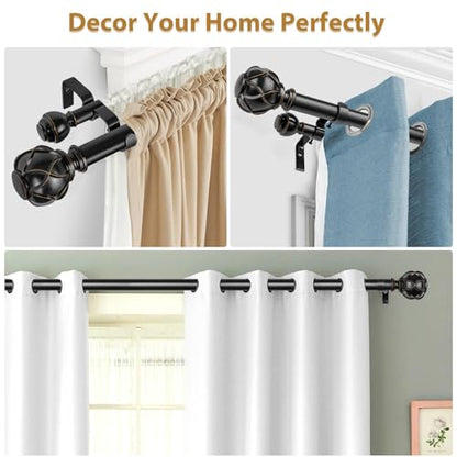 KAMANINA Double Curtain Rod 66 to 120 Inch, Long Adjustable Rods, Black - color: Black, size: 66-120"