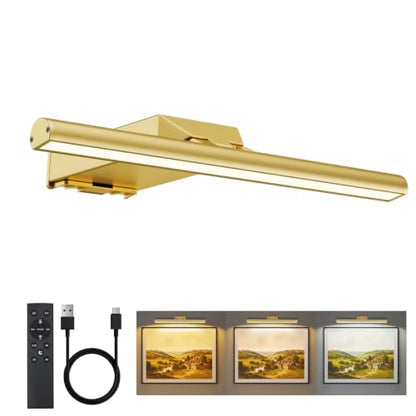 12" Picture Lights for Wall, 10000mAh Rechargeable Wireless Remote - color: Gold, size: 12inch