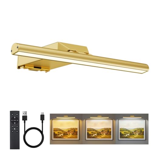 12" Picture Lights for Wall, 10000mAh Rechargeable Wireless Remote - color: Gold, size: 12inch