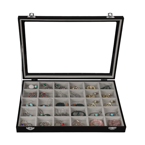 Stratalife 30 Grid Earring Organizer, Jewelry Holder Organizer with Lid - color: Gray-Black, size: 30 Grid