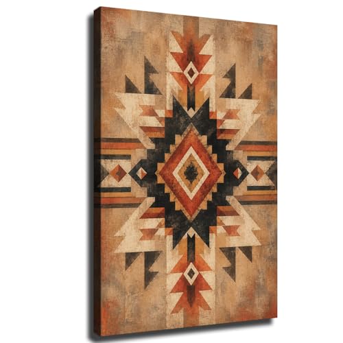 Southwestern Geometric Wall Decor, Rustic Desert Pattern Artwork, Boho Tribal Style Decor for Bedroom Office (Framed,Wrapped Canvas,24 * 36inch) - size: 24*36inch