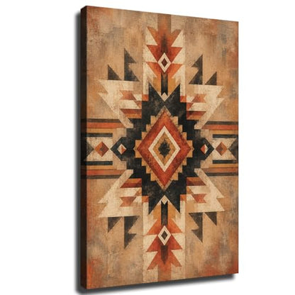 Southwestern Geometric Wall Decor, Rustic Desert Pattern Artwork, Boho Tribal Style Decor for Bedroom Office (Framed,Wrapped Canvas,24 * 36inch) - size: 24*36inch