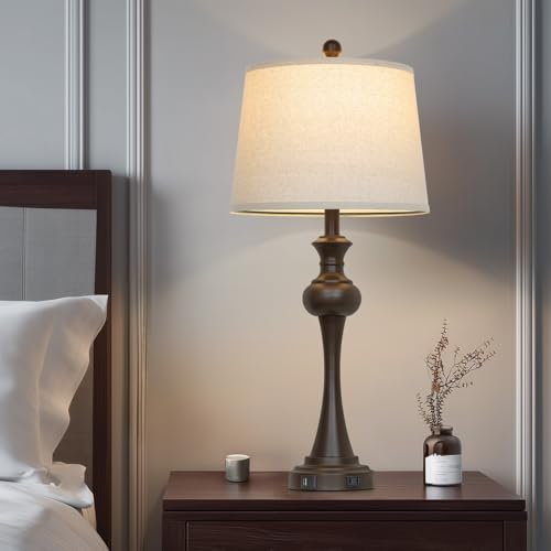 CINSARY Brown Table Lamps Set of 2, 29" Bedside Lamps with USB C+A - color: Brown-Set of 2