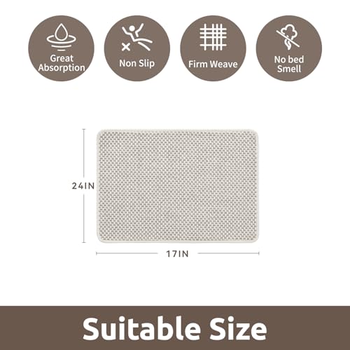 AMOAMI Chenille Bath Mat Super Absorbent Bathroom Mat Quick Dry Bath Mats for Bathroom Rubber Backed Bathroom Rugs Non Slip Washable Fit Under Door, Front of Bathtub, Sink, Beige&White 17"x24" - color: Beige&white, size: 17" x 24"