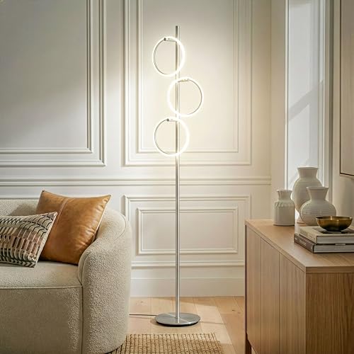 Brightech Saturn LED Tree Floor Lamp - Unique Design Matches Modern and Contemporary Decor - 3 Light Standing Pole Lamp- Tall Light for Living Room, Bedroom, and Office - Silver - color: Warm White Light with Silver Frame