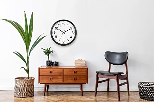 Bernhard Products Black Wall Clock Silent Non Ticking - XL 18 Inch Quality Quartz Battery Operated Round Easy to Read Home/Office/Classroom/School Clock - size: 18 Inch
