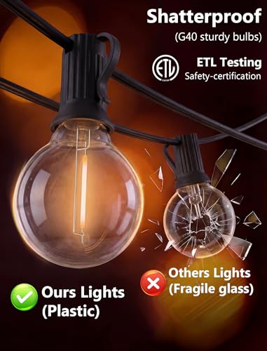25Ft G40 LED Outdoor String Lights Waterproof with 27 Shatterproof Bulbs - color: Black, size: 25Ft