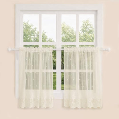 Molaxhome Kitchen Curtains Valance Beige Lace Floral Semi Sheer Curtain - color: Beige, size: 29"W x 35"L (Pack of 1)