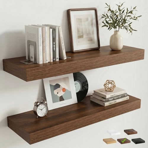 24 Inch Floating Shelves for Wall, 8"D Wood Storage Shelves, Walnut Finish - color: Walnut, size: 24 Inch