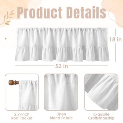 Emvency Valances for Windows, Line Ruffle Hem, 2 Pack, 52x18 Inch, Modern - color: White Modern