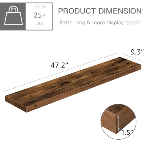 QEEIG Extra Long Floating Shelves for Wall (Brown, Set of 2, 47.2") - color: A. Brown, size: 47.2"