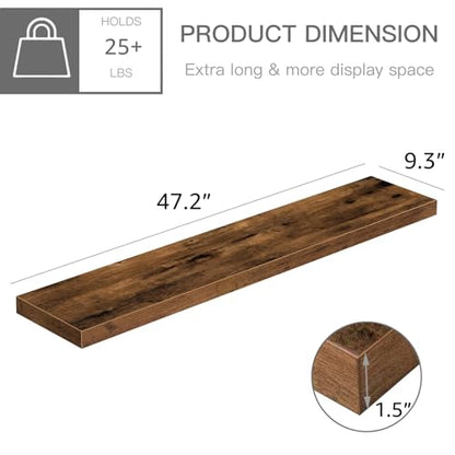 QEEIG Extra Long Floating Shelves for Wall (Brown, Set of 2, 47.2") - color: A. Brown, size: 47.2"