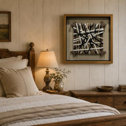 BrightA Wabi-Sabi Hand-Woven Jute Rope Framed Rustic Wall Art - color: Black + White + Natural Beige + Natural wood tone, size: 23.6"x23.6"