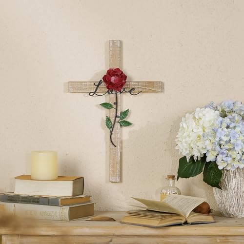 NIKKY HOME Wedding Cross, Wooden Wall Cross with Rose Love - color: Love