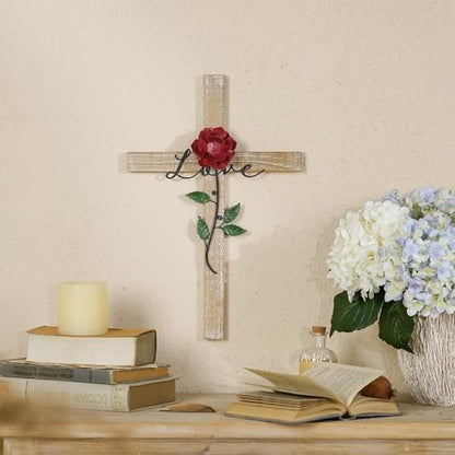 NIKKY HOME Wedding Cross, Wooden Wall Cross with Rose Love - color: Love