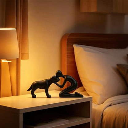Cute Dog Sculpture Dad Gift Abstract Figurine Home Shelf Decor - color: Black