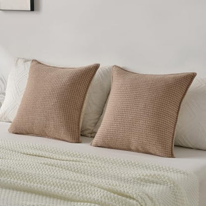 FUTEI Pack of 2 Chenille Throw Pillow Covers 18x18 Inch, Camel - color: Camel, size: 18" x 18" (Pack of 2)