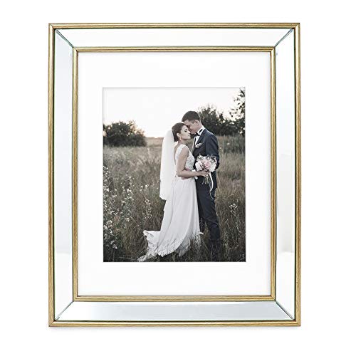 Laura Ashley 11x14 (Matted 8x10) Gold Beveled Mirror Photo Frame Wall Mount - color: Gold, size: 11x14 (8x10 Mat)