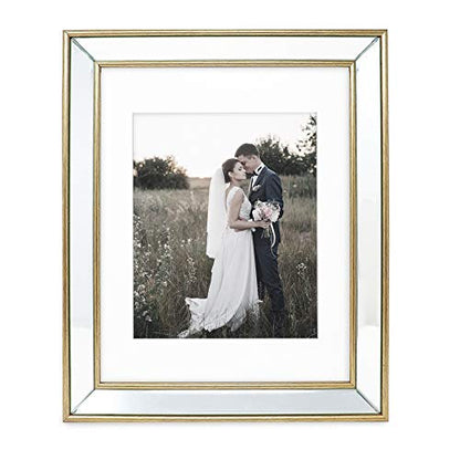 Laura Ashley 11x14 (Matted 8x10) Gold Beveled Mirror Photo Frame Wall Mount - color: Gold, size: 11x14 (8x10 Mat)