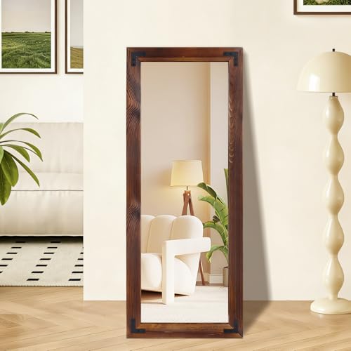 55"× 22" Full Length Mirror with Wood Frame, Natural Wooden Standing Mirror - color: Dark, size: 55"L x 22"W