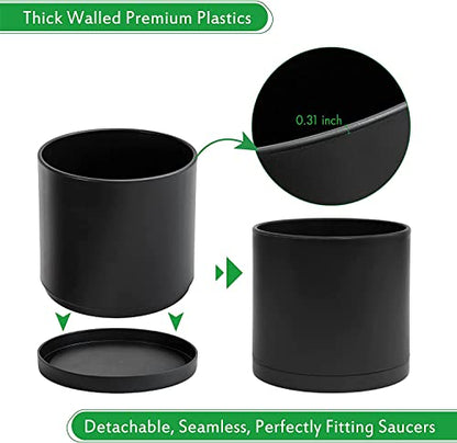 D'vine Dev Plastic Planter Pot with Saucer, 10 in, Black, 74-X-B-2 - color: Matte Black, size: 10"
