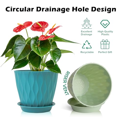 GARDIFE 7 Pack Plant Pots 4-7 inch with Drainage Holes and Tray, Red - color: Color-red