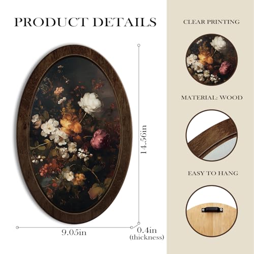YZSLA Vintage Floral Framed Wall Art,Cottagecore Flower Oval Wall Art - color: Flower2