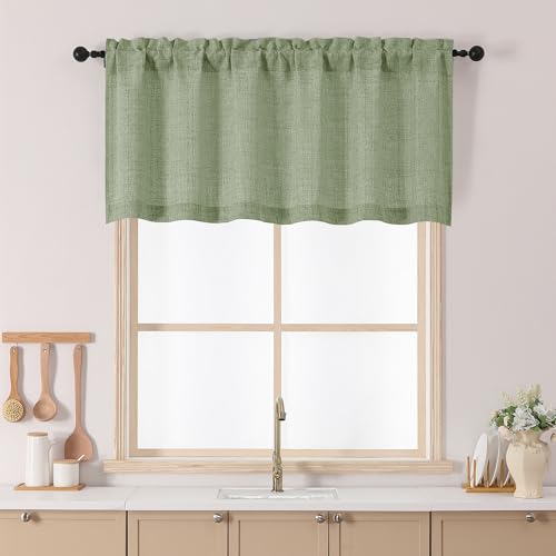 Chyhomenyc Green Kitchen Curtains 24 Inch Length, Light Filtering Faux Linen Slub Textured Small Half Window Cafe Curtain, Short Curtains for Cabinet Bathroom Basement RV Camper, 1 Panel, 60Wx24L - color: Green, size: 60"W x 24"L (Pack of 1)