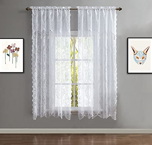 Warm Home Designs White Lace Curtain Panels with Valances. L White 63 - color: White, size: 54"W x 63"L (Pack of 2)