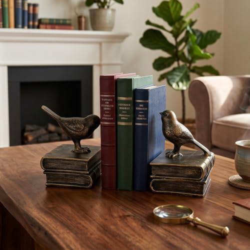 Dosker Bird Decorative Book Ends for Shelves (Retro Bronze)