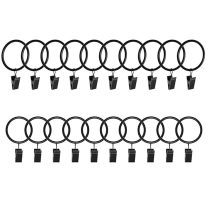 Lansian 20 Pack Curtain Rings with Clips Hooks 1.5 in Diameter Rustproof - color: Black, size: 1.5"Inner Dia, 20Pack