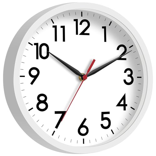 AKCISOT 8 Inch Wall Clock, Silent Battery Operated Analog Clock, White - color: C_white, size: 8 Inch