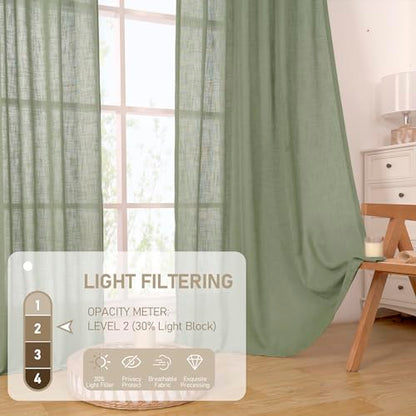 LAMIT Short Linen Window Curtains 30 inches Long 2 Panels, 34 x 30 Inch - color: Sage Green, size: 34"W x 30"L (Pack of 2)