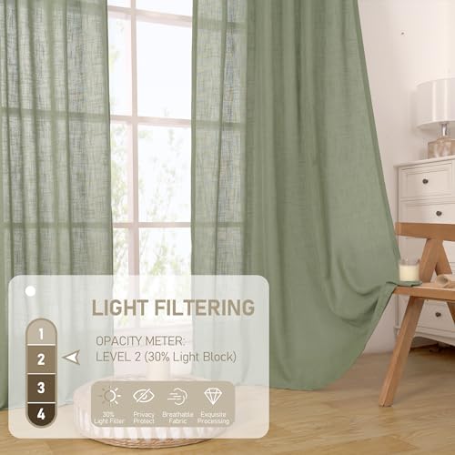 LAMIT Sage Green Semi Sheer Linen Curtains 36 Inch Length 2 Panels - color: Sage Green, size: 34"W x 36"L (Pack of 2)