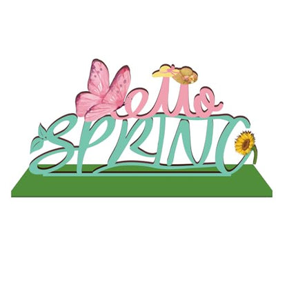 Hello Spring Wooden Table Sign with Base Spring Tabletop Decorations for Home Office Shelf Mantel Indoor Holiday Tiered Tray Spring Party Decor Gift