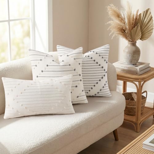 Mecatny Boho Outdoor Throw Pillow Covers 16x16 Set of 2 Beige & Cream White - color: Beige, size: 16" x 16" (Pack of 2)