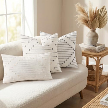 Mecatny Boho Outdoor Throw Pillow Covers 16x16 Set of 2 Beige & Cream White - color: Beige, size: 16" x 16" (Pack of 2)