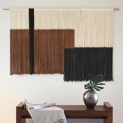Macrame Wall Hanging Large Dip Dyed Brown Boho Fiber Art Decor 57"W*35"L - color: Brown